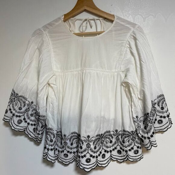 Zara Basic Collection White Boho Embroidered Women's Blouse Size S - Picture 2 of 8